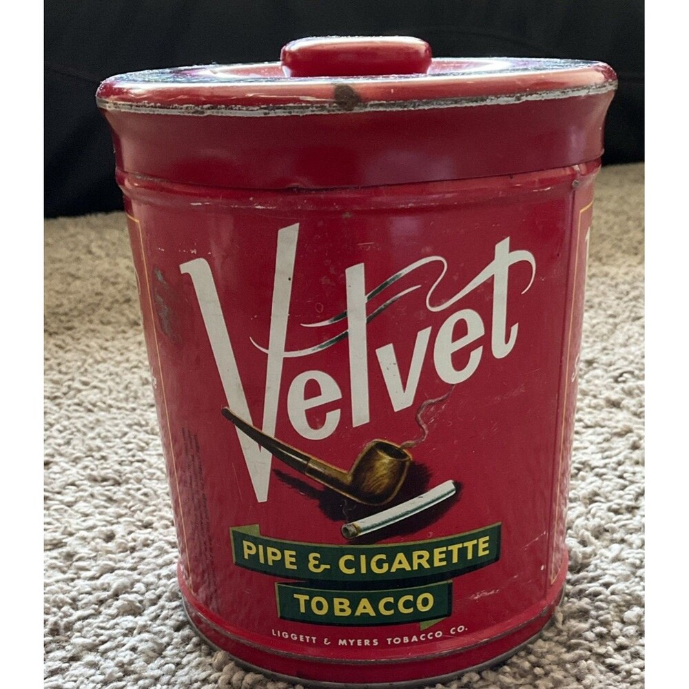 Vtg Velvet Pipe & Cigarette Tobacco Red Canister Tin Liggett & Myers 📦